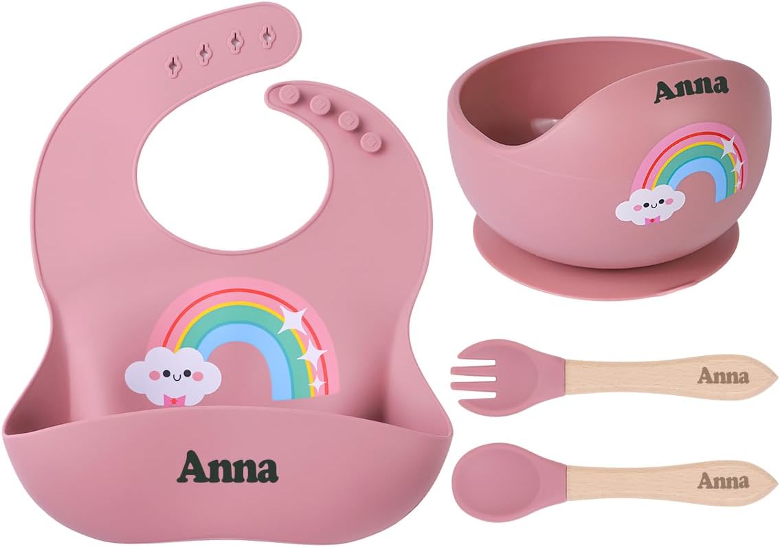 TYRYHU Personalized Silicone Baby Feeding Set with Name Pink