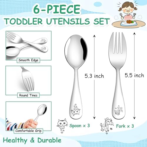 E-far 6-Piece Toddler Stainless Steel Utensils Set