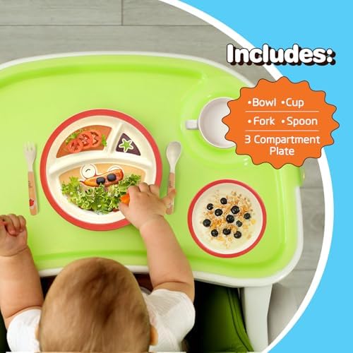 RayPard 5 Pcs Bamboo Kid Plate and Bowl Set