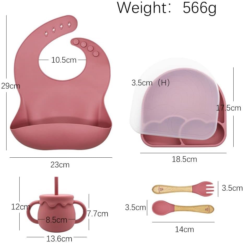 Silicone Toddler Feeding Set - 6 Pieces Dark Pink