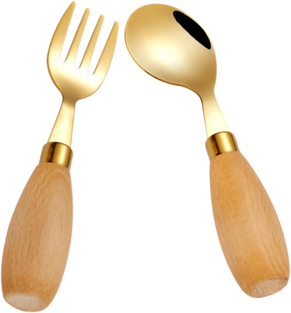 Unomor 4-Piece Curved Spoon Fork Set for Kids