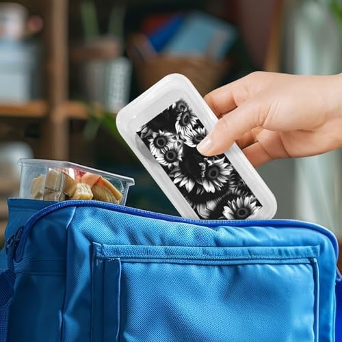 Black and White Sunflowers Print Flatware Set with Travel Case