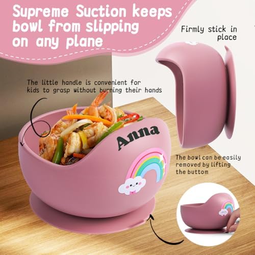 TYRYHU Personalized Silicone Baby Feeding Set with Name Pink