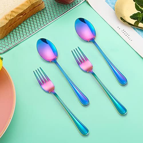 LIANYU 6-Piece Kids Silverware Set Rainbow Design