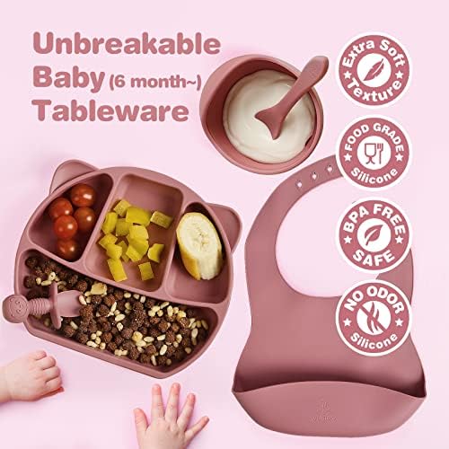 Tyulstory Pink Baby Feeding Set with Bib and Utensils 1