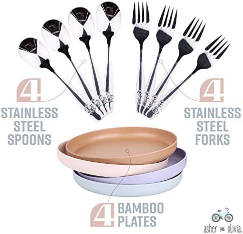 Asher Olivia 12-Piece Bamboo Toddler Plates Utensils Set