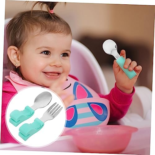 ORFOFE Stainless Steel Fork and Spoon Set for Baby Self Feeding
