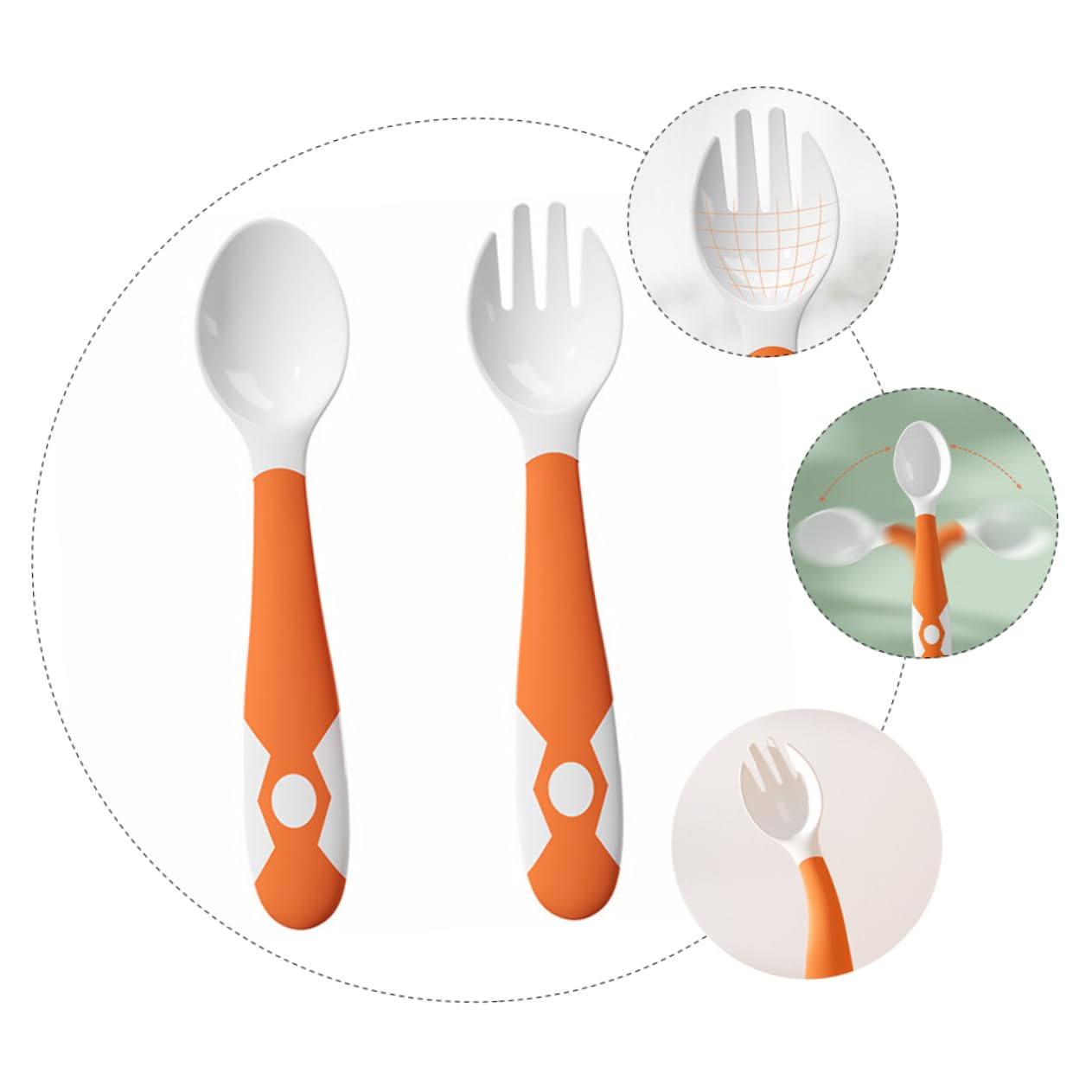 Hohopeti 1 Set Soft Orange Spoon Fork Cutlery for Babies