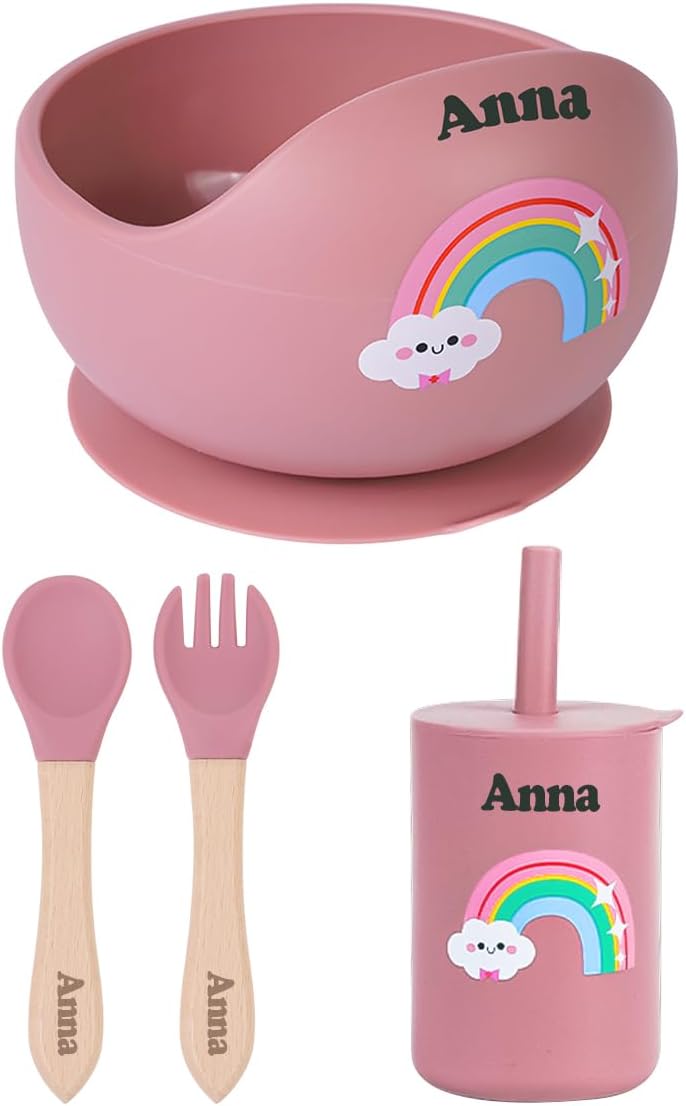 TYRYHU Personalized Silicone Baby Feeding Set with Name
