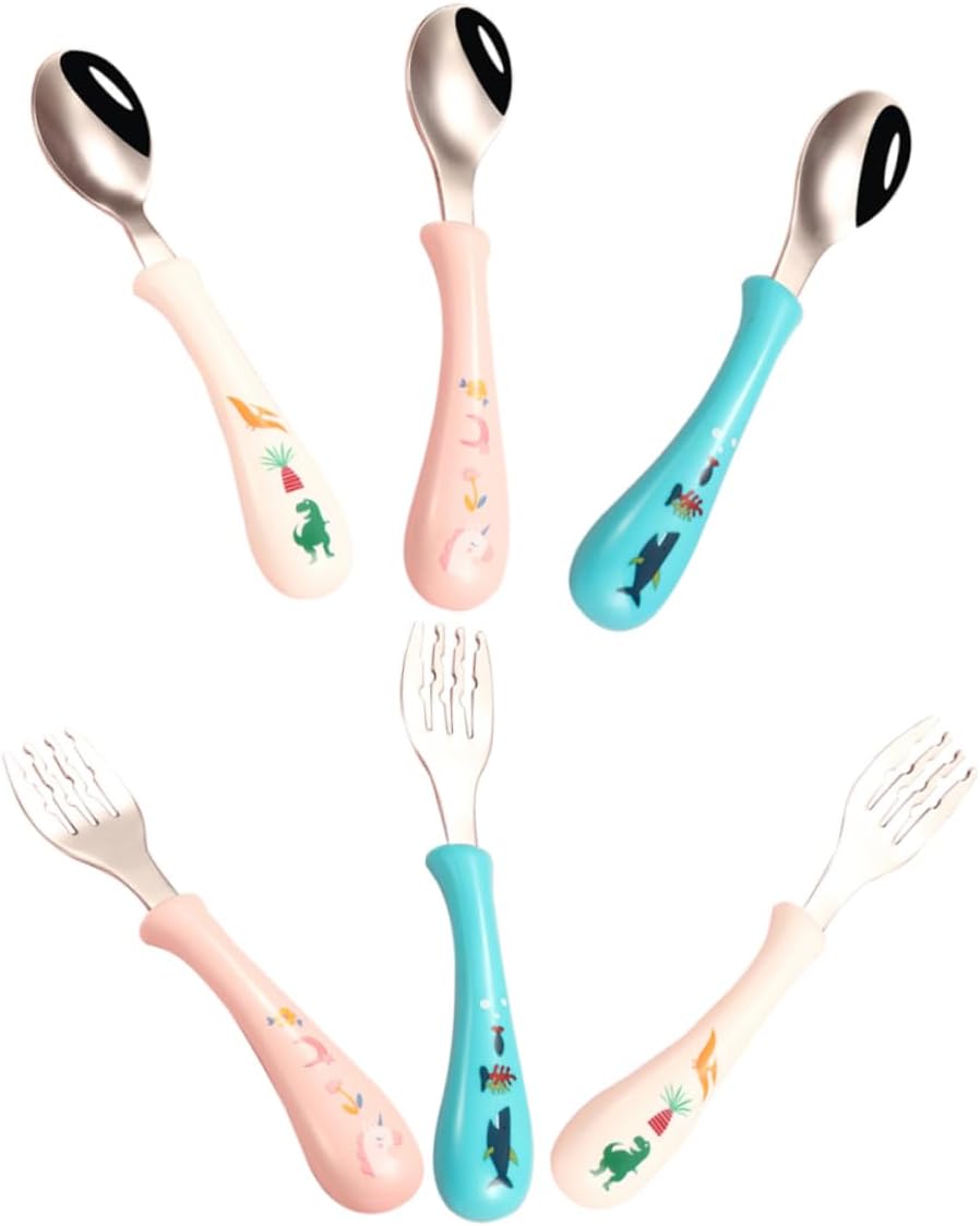 GLSTOY 3-Piece Cartoon Stainless Steel Fork Spoon Set