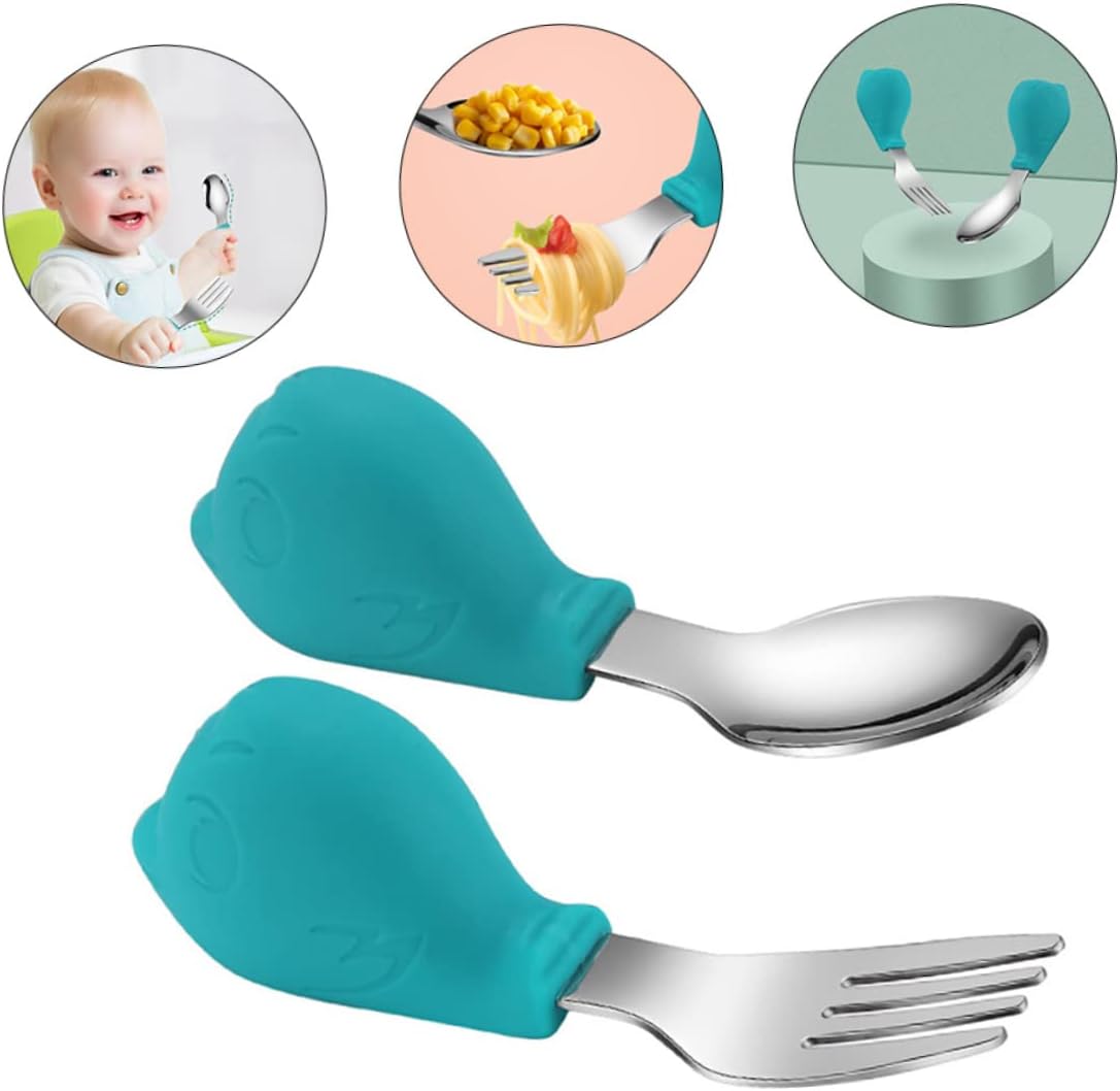 VOSAREA Training Fork and Spoon Set 2pcs for Babies