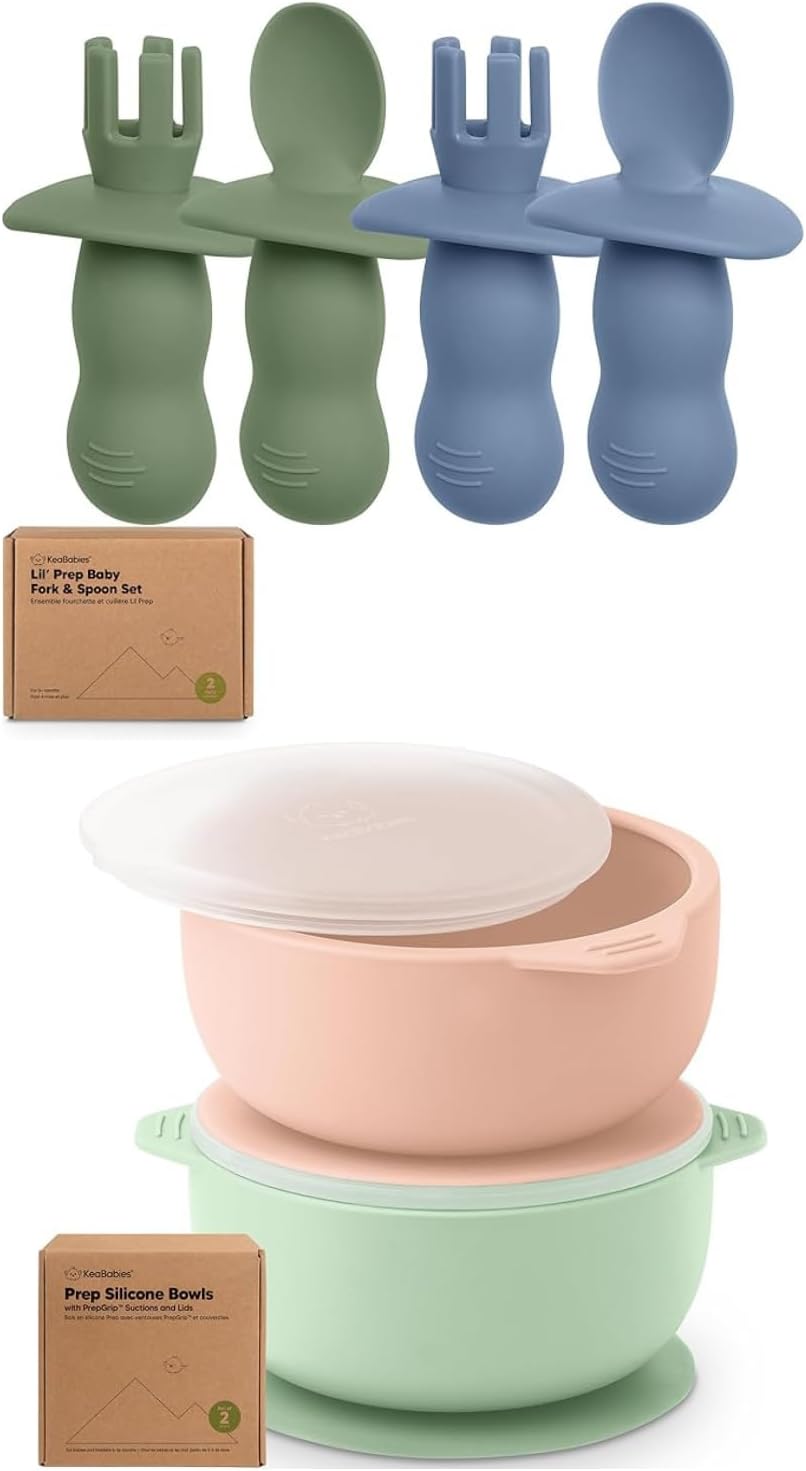 KeaBabies 4-Spoon Fork Set with 2-Bowl Suction Lids