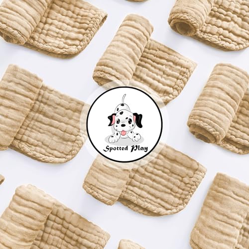 Spotted Play Muslin Burp Cloths 20x10 12 Pack Brown