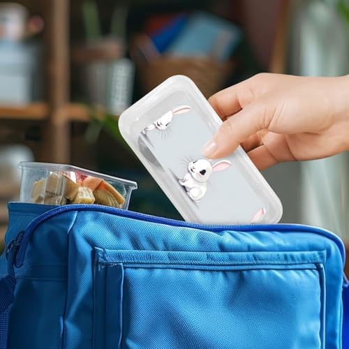 Cute White Rabbit Print Flatware Set with Travel Case 1