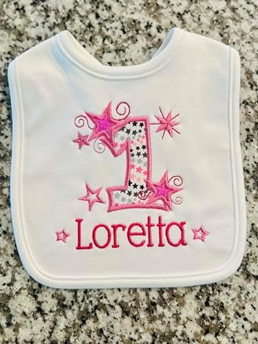 Personalized 1st Birthday Baby Girl Bib with Custom Name