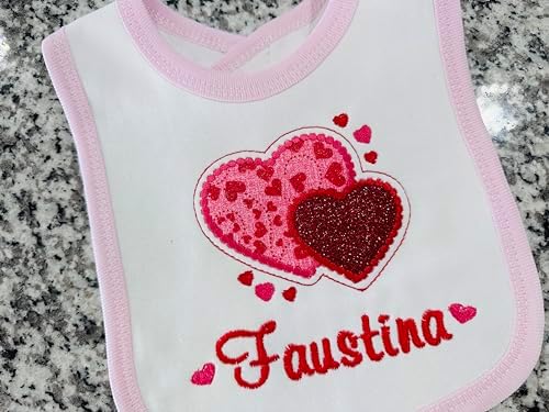 Valentines Day Baby Girl Bib with Sparkle Hearts and Name