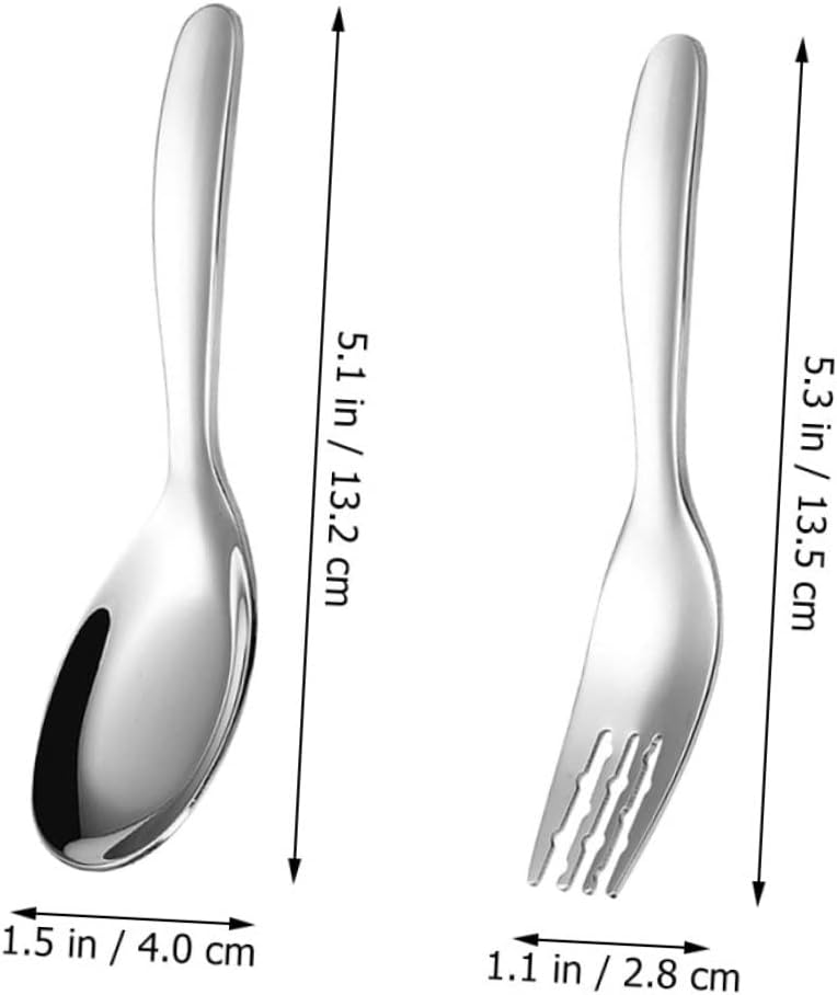 ORFOFE 2PCS Stainless Steel Spoon and Fork Set for Little Hands