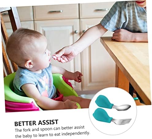 Hoement 2pcs Utensils Set Handle Fork and Spoon for Babies