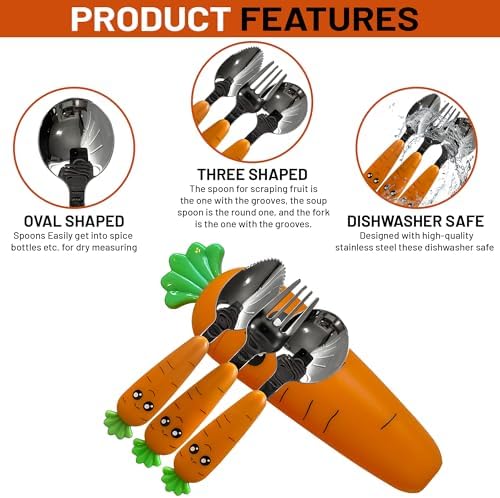 LEYDT 3-Piece Baby Cutlery Set with Carrot Shaped Utensils
