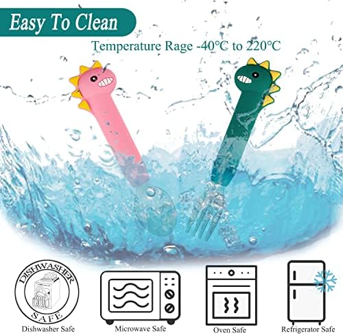 Dinosaur Toddler Spoons Fork Set with Silicone Handles - Blue