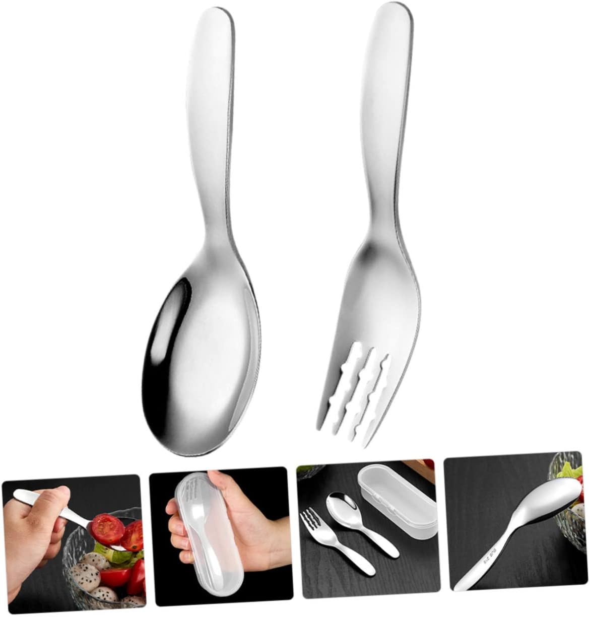 HONMEET 316 Stainless Steel Fork Spoon Set Self Feeding Utensils