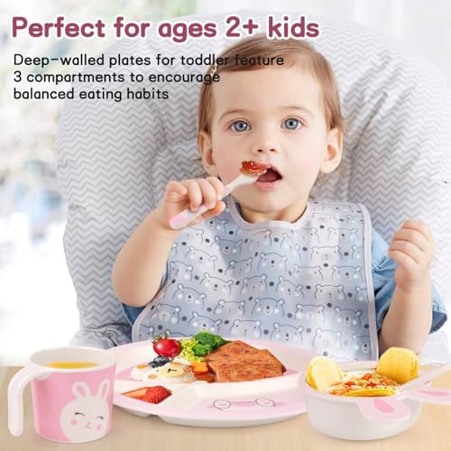 PHEENOWL Rabbit Toddler Plate Set 5 Pieces 1
