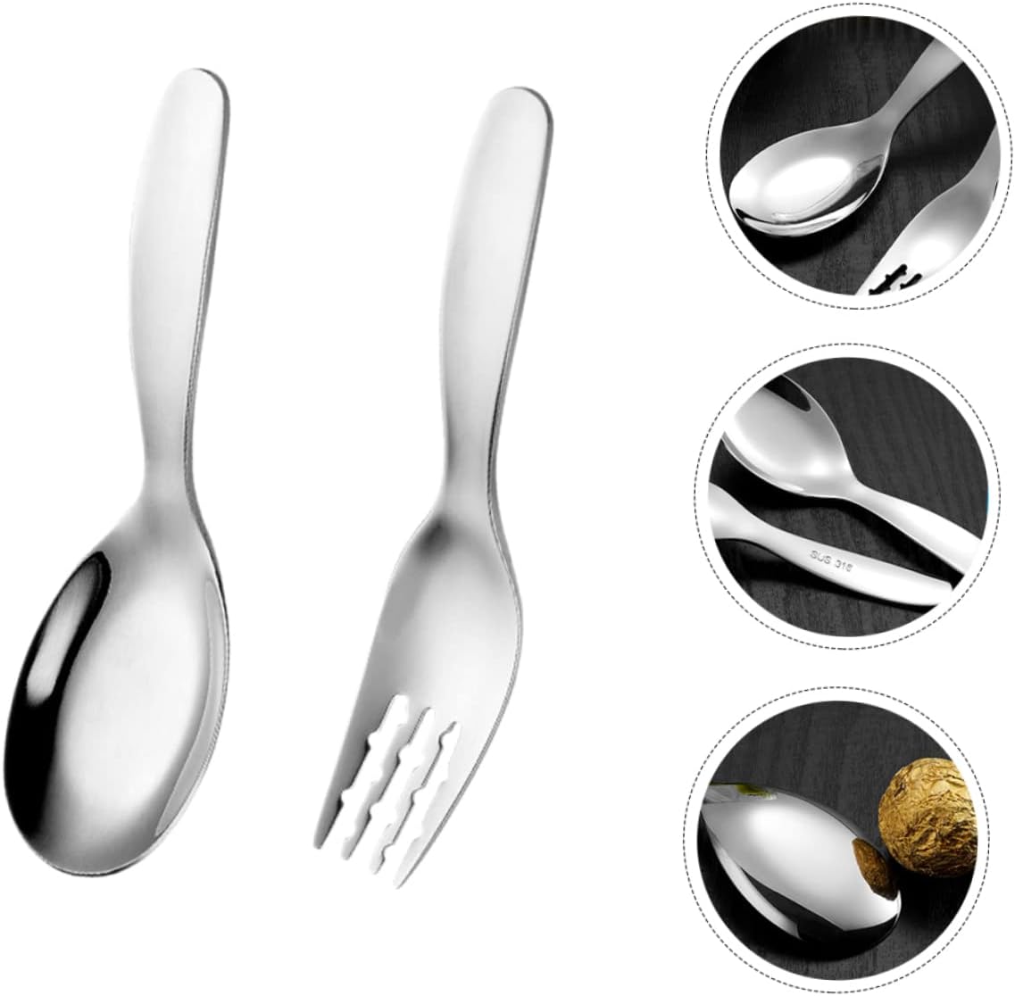 HONMEET 316 Stainless Steel Fork Spoon Set Self Feeding Utensils