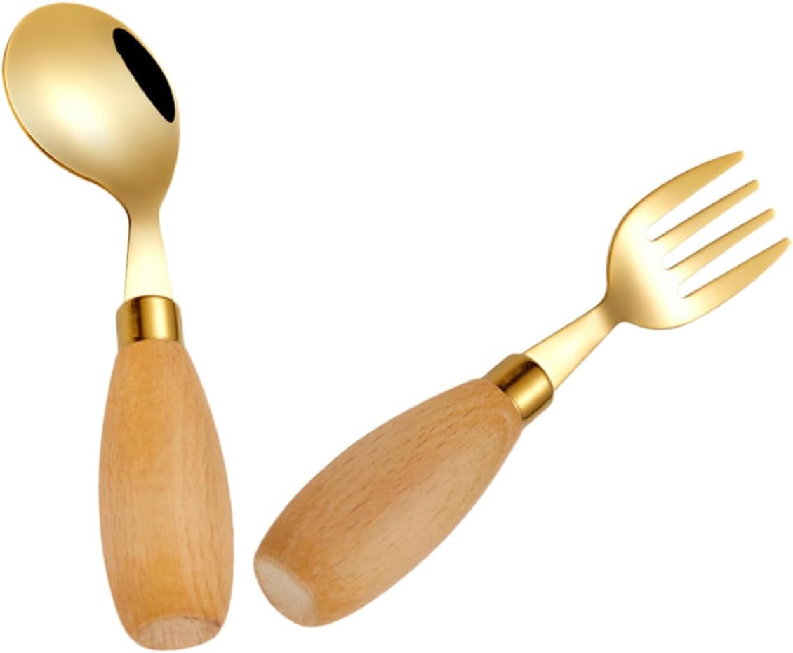 Luxshiny 4-Piece Curved Spoon Fork Set for Babies