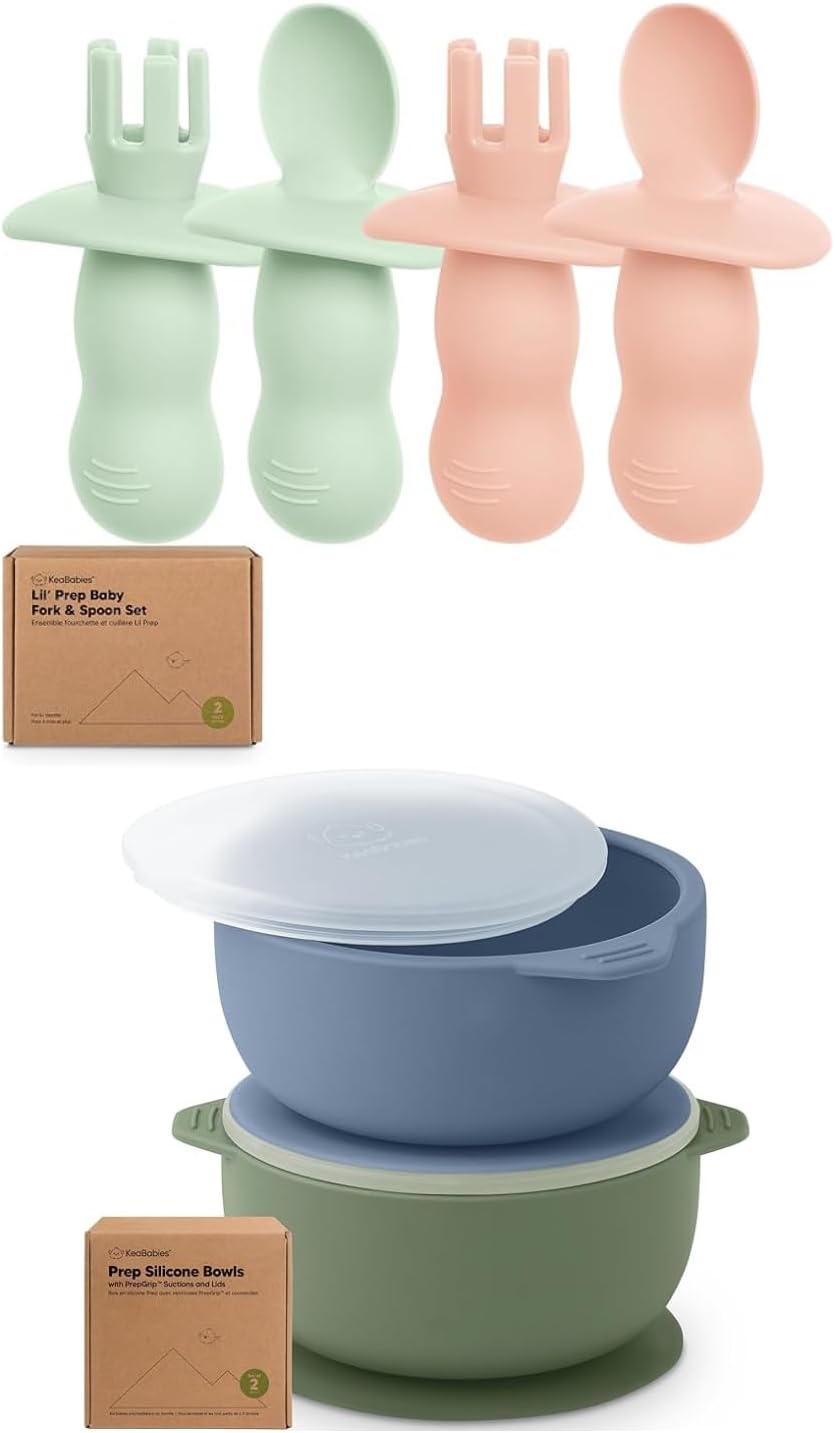 KeaBabies 4-Pack Silicone Feeding Set with 2-Pack Suction Bowls