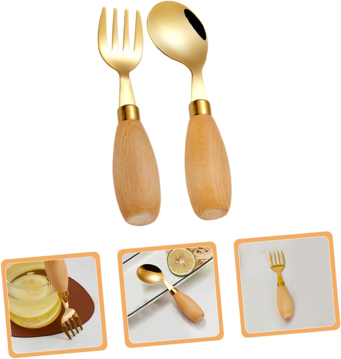Luxshiny 4-Piece Curved Spoon Fork Set for Babies