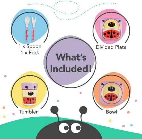 Bamboo Kids Plate and Bowl Set with Cup Utensils