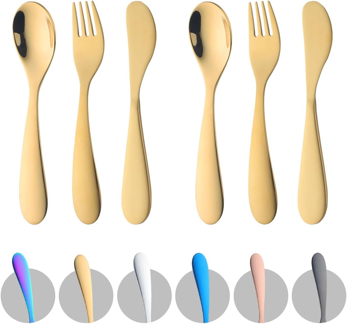 QRU 6-Piece Toddler Flatware Set Safe Stainless Steel Utensils for Kids