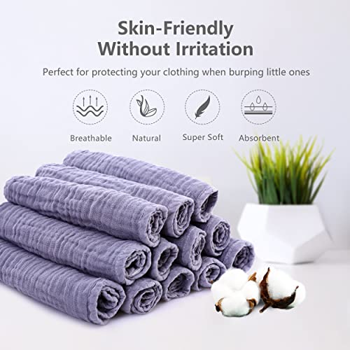 Sweet Dolphin 12 Pack Muslin Burp Cloths - 20x10 Grey