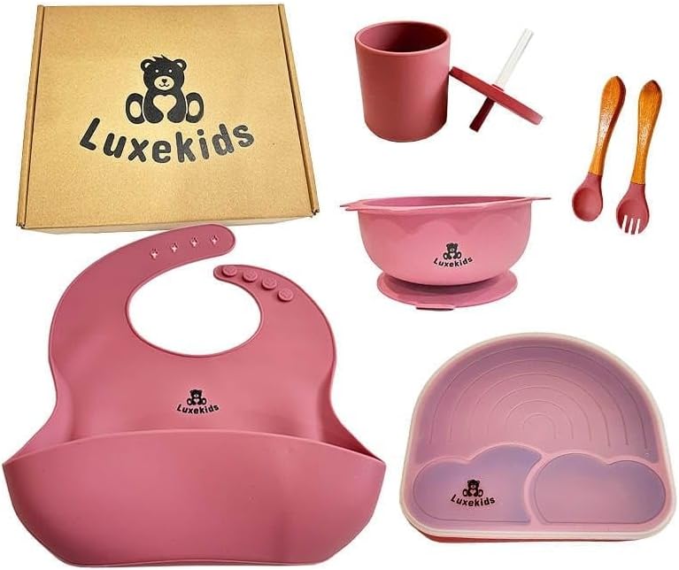 Silicone Toddler Feeding Set - 6 Pieces Dark Pink