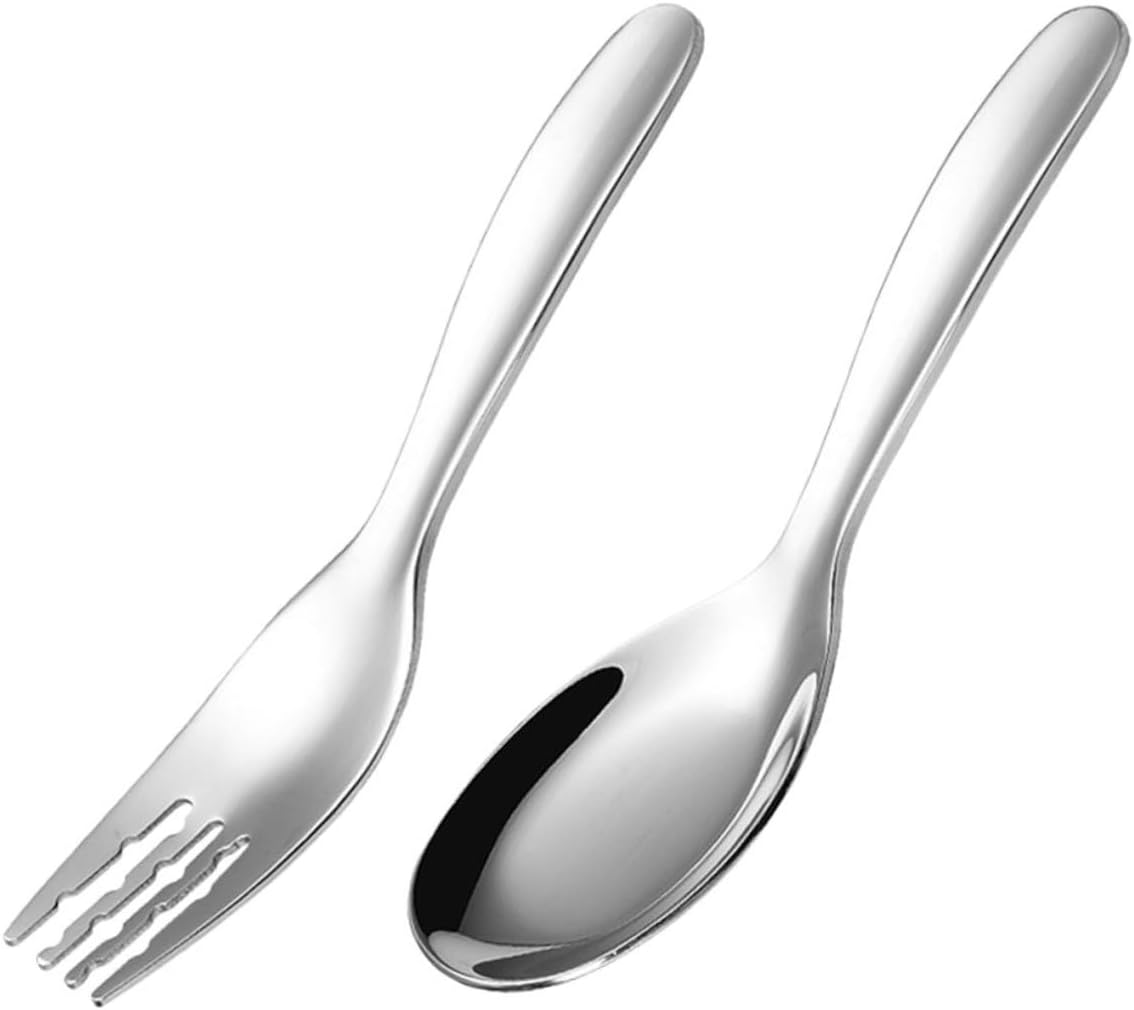 ORFOFE 2PCS Stainless Steel Spoon and Fork Set for Little Hands