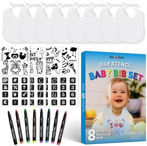 DIY Baby Bibs Set - 8 Pieces with Markers and Stencils