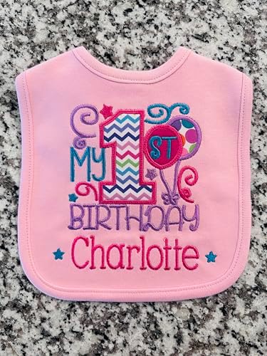 First Birthday Girl Bib with Custom Name 1