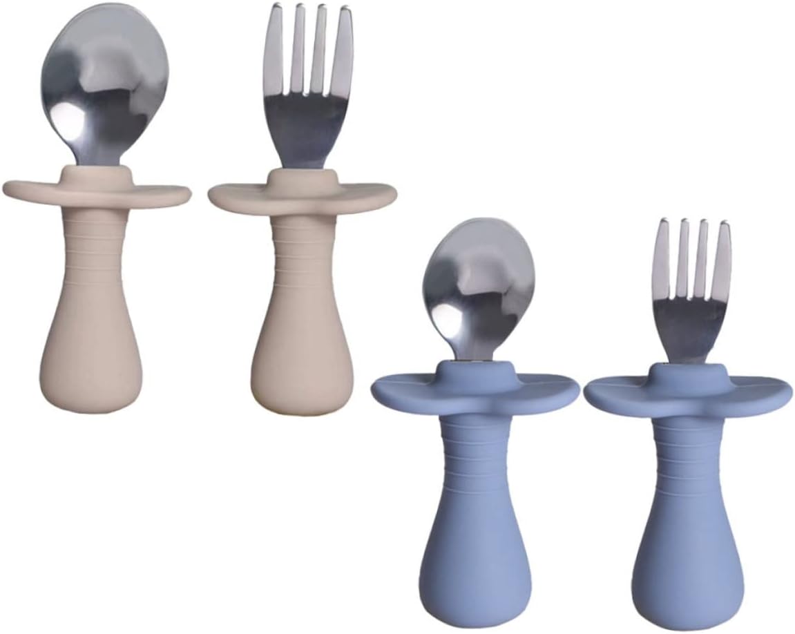 LALADEFIEE 2-Piece Cutlery Set with Silicone Handles and Dark Flatware
