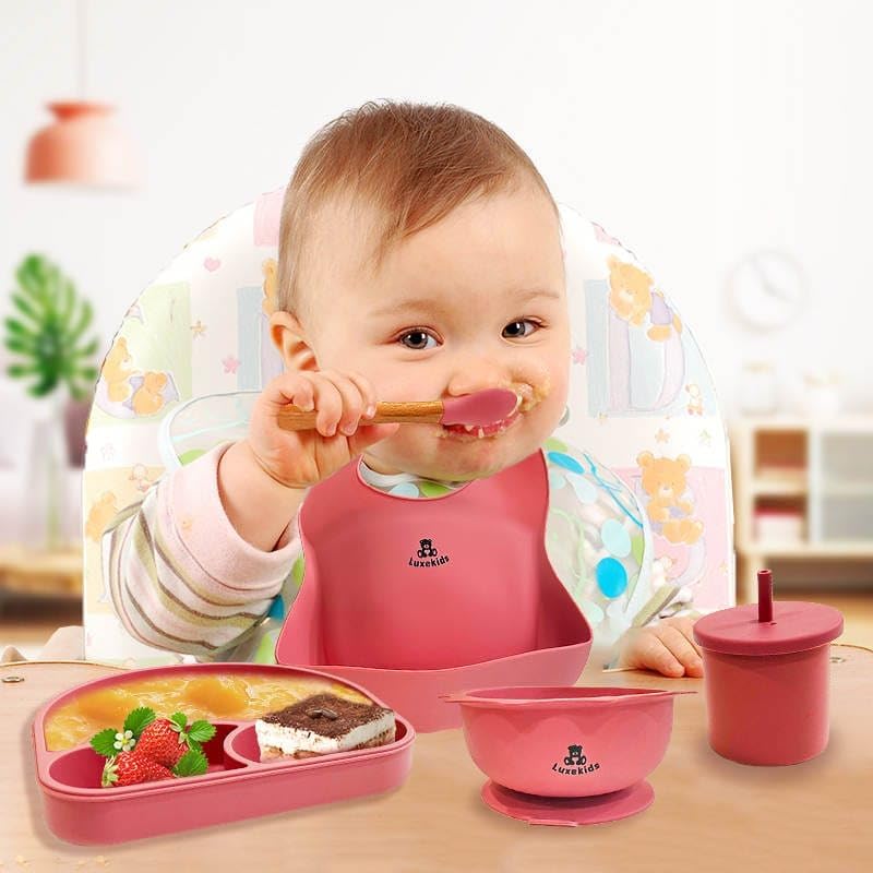 Silicone Toddler Feeding Set - 6 Pieces Dark Pink