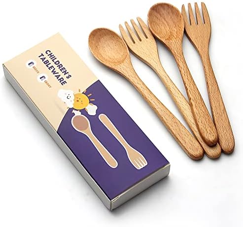 YFWOOD 4-Piece Wooden Kids Cutlery Set