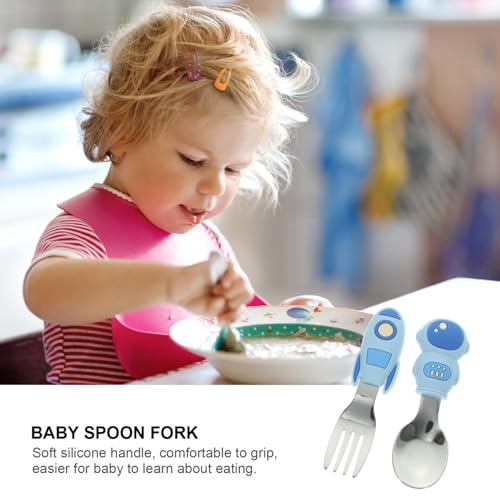 2PCS Silicone Handle Stainless Steel Utensil Set for Baby