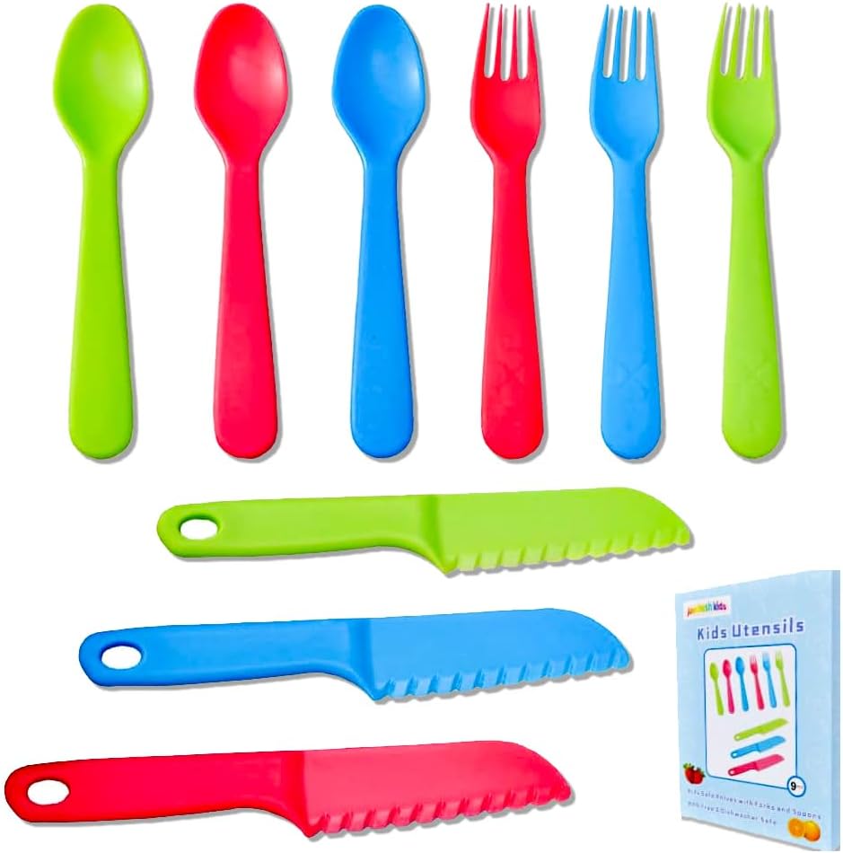 Jawbush 9 Pcs Kids Cutlery Set with Forks Spoons Knives