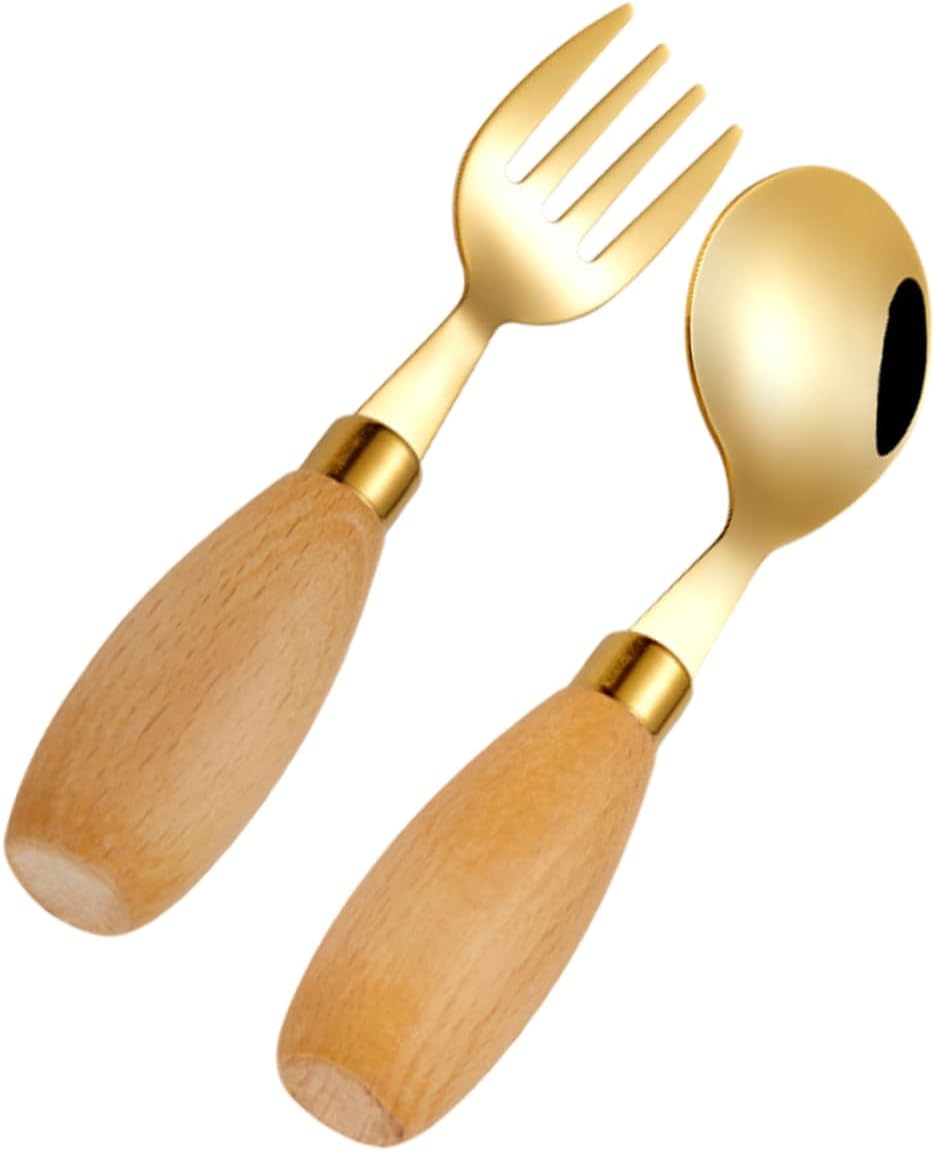 Luxshiny 4-Piece Curved Spoon Fork Set for Babies