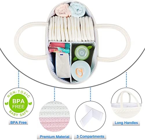 ABenkle Diaper Caddy Organizer - Pink Cotton Rope Basket for Baby Supplies