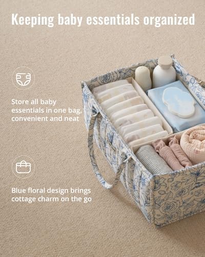 Blissful Diary Floral Diaper Caddy Organizer Blue Rose 1