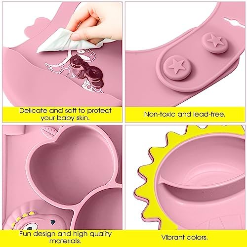 Dinosaur Silicone Baby Feeding Set - Princess Pink