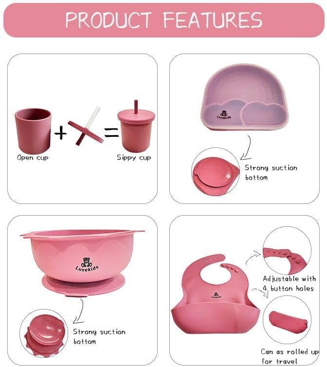 Silicone Toddler Feeding Set - 6 Pieces Dark Pink