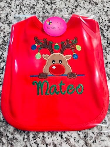 Christmas Reindeer Baby Bib with Custom Name