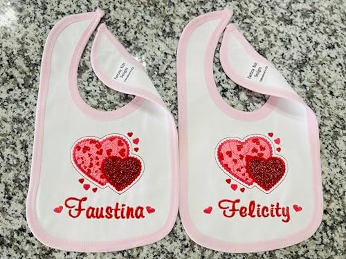 Valentines Day Baby Girl Bib with Sparkle Hearts and Name