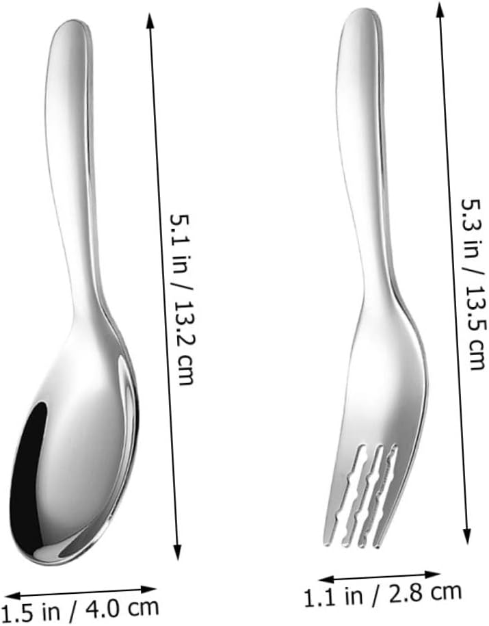 Hoement 2PCS Stainless Steel Fork and Spoon Kit for Self Feeding